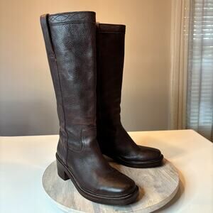 Frye Kate Pull On Dark Brown Leather Tall Boots Women’s Sz 9 B Pebbled Western